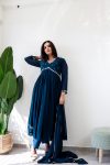 ATTRACTIVE GEORGETTE MOTI HAND WORK ALIA CUT GOWN BOTTOM WITH DUPATTA BLUE (1)