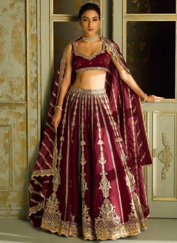 ATTRACTIVE KASTURI SILK SEQUENCE ZARI WORK LEHENGA CHOLI WITH DUPATTA MAROON