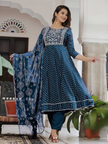 ATTRACTIVE RAYON EMBROIDERY FOIL PRINTED TOP BOTTOM WITH CHINON DUPATTA RAMA