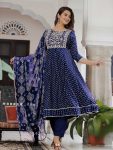 ATTRACTIVE RAYON EMBROIDERY FOIL PRINTED TOP BOTTOM WITH CHINON DUPATTA BLUE