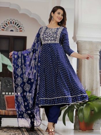 ATTRACTIVE RAYON EMBROIDERY FOIL PRINTED TOP BOTTOM WITH CHINON DUPATTA BLUE