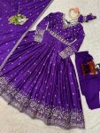 DESIGNER AMERICAN SILK THREAD WITH SEQUENCE WORK GOWN BOTTOM WITH DUPATTA FESTIVE WEAR WHOLESALE PRICE ETHNIC GARMENT (4)