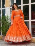 DESIGNER AMERICAN SILK THREAD WITH SEQUENCE WORK GOWN BOTTOM WITH DUPATTA FESTIVE WEAR WHOLESALE PRICE ETHNIC GARMENT (8)
