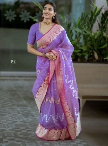 DESIGNER BANARASI SOFT SILK WEAVING WORK SAREE WITH UNSTITCHED BLOUSE LAVENDER