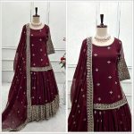 DESIGNER BLOOMING GEORGETTE EMBROIDERY SEQUENCE WORK TOP LEHENGA WITH DUPATTA WEDDING WEAR WHOLESALE PRICE ETHNIC GARMENT (5)