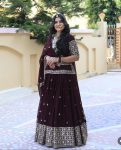 DESIGNER BLOOMING GEORGETTE EMBROIDERY SEQUENCE WORK TOP LEHENGA WITH DUPATTA WEDDING WEAR WHOLESALE PRICE ETHNIC GARMENT (5)