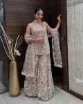 DESIGNER BUTTERFLY NET EMBROIDERY SEQUENCE WORK TOP PALAZZO WITH DUPATTA BABYPINK