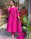DESIGNER CHANDERI SILK EMBROIDERY WORK TOP BOTTOM WITH DUPATTA PARTY WEAR WHOLESALE PRICE ETHNIC GARMENT (3)