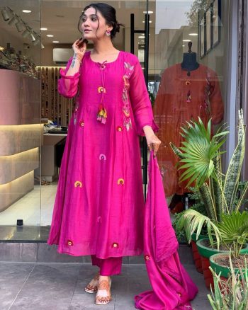 DESIGNER CHANDERI SILK EMBROIDERY WORK TOP BOTTOM WITH DUPATTA RANI