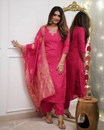 DESIGNER CHANDERI SILK EMBROIDERY WORK TOP BOTTOM WITH DUPATTA RANI