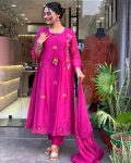 DESIGNER CHANDERI SILK EMBROIDERY WORK TOP BOTTOM WITH DUPATTA PARTY WEAR WHOLESALE PRICE ETHNIC GARMENT (3)