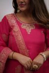 DESIGNER CHANDERI SILK EMBROIDERY WORK TOP BOTTOM WITH DUPATTA PARTY WEAR WHOLESALE PRICE ETHNIC GARMENT (3)