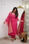 DESIGNER CHANDERI SILK EMBROIDERY WORK TOP BOTTOM WITH DUPATTA PARTY WEAR WHOLESALE PRICE ETHNIC GARMENT (3)