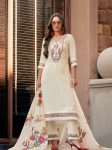 DESIGNER CHANDERI SILK EMBROIDERY WORK TOP BOTTOM WITH PRINTED DUPATTA WHITE