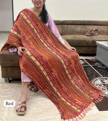 FANCY CHINON CRUSH PRINTED JHALAR LACE WORK ONLY DUPATTA RED