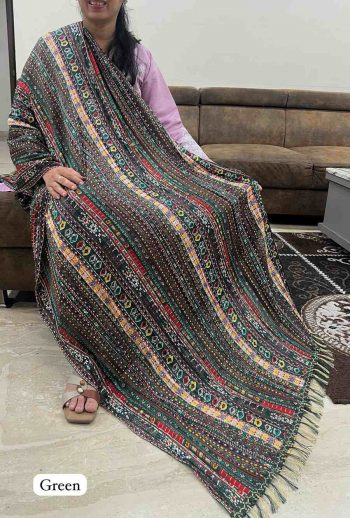 FANCY CHINON CRUSH PRINTED JHALAR LACE WORK ONLY DUPATTA GREEN