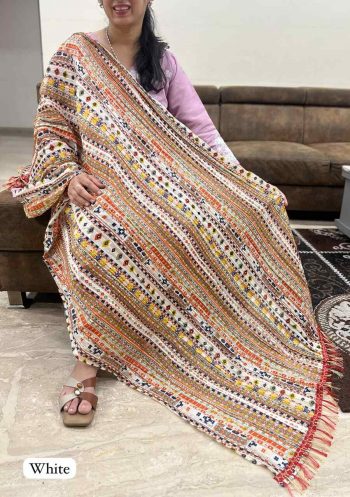 FANCY CHINON CRUSH PRINTED JHALAR LACE WORK ONLY DUPATTA WHITE