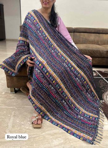 FANCY CHINON CRUSH PRINTED JHALAR LACE WORK ONLY DUPATTA BLUE