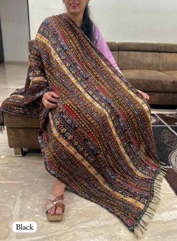 FANCY CHINON CRUSH PRINTED JHALAR LACE WORK ONLY DUPATTA BLACK