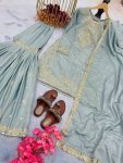 DESIGNER CHINON EMBROIDERY SEQUENCE WITH MOTI LATKAN WORK TOP SHARARA WITH DUPATTA FESTIVE WEAR WHOLESALE PRICE ETHNIC GARMENT (12)
