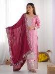 DESIGNER CHINON EMBROIDERY SEQUENCE WORK TOP PALAZZO WITH DUPATTA PINK