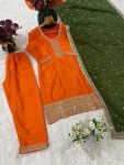 DESIGNER CHINON EMBROIDERY THREAD SEQUENCE WORK TOP BOTTOM WITH DUPATTA PARTY WEAR WHOLESALE PRICE ETHNIC GARMENT (5)