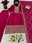 DESIGNER CHINON EMBROIDERY THREAD SEQUENCE WORK TOP BOTTOM WITH DUPATTA PARTY WEAR WHOLESALE PRICE ETHNIC GARMENT (4)