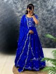 DESIGNER CHINON EMBROIDERY WORK GOWN WITH DUPATTA BLUE