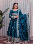 DESIGNER CHINON EMBROIDERY ZARI WITH SEQUENCE WORK LEHENGA CHOLI WITH DUPATTA  BLUE