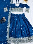 DESIGNER CHINON EMBROIDERY ZARI WITH SEQUENCE WORK LEHENGA CHOLI WITH DUPATTA WEDDING WEAR WHOLESALE PRICE ETHNIC GARMENT (3)