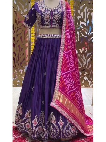 DESIGNER CHINON GOTA PATTI EMBROIDERY WORK LEHENGA CHOLI WITH DUPATTA PURPLE