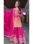 DESIGNER CHINON PRINTED SEQUENCE EMBROIDERY WORK TOP PALAZZO WITH DUPATTA RANI