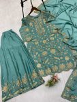 DESIGNER CHINON SEQUENCE EMBROIDERY WORK TOP PALAZZO WITH DUPATTA FESTIVE WEAR WHOLESALE PRICE ETHNIC GARMENT (4)