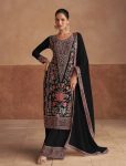 DESIGNER CHINON SEQUENCE EMBROIDERY WORK TOP PALAZZO WITH DUPATTA BLACK