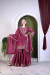 DESIGNER CHINON SILK EMBROIDERY AND SEQUENCE WORK TOP SHARARA WITH DUPATTA FESTIVE WEAR WHOLESALE PRICE ETHNIC GARMENT (3)