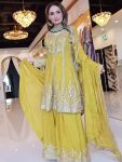 DESIGNER CHINON SILK EMBROIDERY SEQUENCE CODING WORK TOP PALAZZO WITH DUPATTA  LEMON
