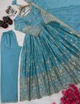 DESIGNER CHINON SILK EMBROIDERY SEQUENCE MIRROR WORK GOWN BOTTOM WITH DUPATTA FESTIVE WEAR WHOLESALE PRICE ETHNIC GARMENT (2)
