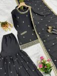DESIGNER CHINON SILK EMBROIDERY SEQUENCE WORK AND ZARI WORK TOP SHARARA WITH DUPATTA FESTIVE WEAR WHOLESALE PRICE ETHNIC GARMENT (2)
