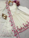 DESIGNER CHINON SILK EMBROIDERY SEQUENCE WORK GOWN BOTTOM WITH DUPATTA PARTY WEAR WHOLESALE PRICE ETHNIC GARMENT (2)
