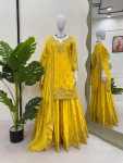 DESIGNER CHINON SILK EMBROIDERY SEQUENCE WORK TOP PALAZZO WITH DUPATTA YELLOW