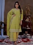 DESIGNER CHINON SILK EMBROIDERY SEQUENCE WORK TOP PALAZZO WITH DUPATTA  GREEN