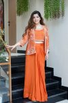 DESIGNER CHINON SILK EMBROIDERY THREAD SEQUENCE WORK BLOUSE DRAPE SKIRT WITH JACKET PARTY WEAR WHOLESALE PRICE ETHNIC GARMENT (7)