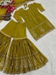 DESIGNER CHINON SILK EMBROIDERY WORK WITH FANCY LACE BORDER WORK TOP SHARARA WITH DUPATTA FESTIVE WEAR WHOLESALE PRICE ETHNIC GARMENT (3)