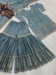 DESIGNER CHINON SILK EMBROIDERY WORK WITH FANCY LACE BORDER WORK TOP SHARARA WITH DUPATTA FESTIVE WEAR WHOLESALE PRICE ETHNIC GARMENT (2)