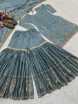 DESIGNER CHINON SILK EMBROIDERY WORK WITH FANCY LACE BORDER WORK TOP SHARARA WITH DUPATTA FESTIVE WEAR WHOLESALE PRICE ETHNIC GARMENT (2)