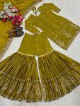 DESIGNER CHINON SILK EMBROIDERY WORK WITH FANCY LACE BORDER WORK TOP SHARARA WITH DUPATTA FESTIVE WEAR WHOLESALE PRICE ETHNIC GARMENT (3)