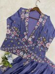 DESIGNER CHINON THREAD SEQUENCE EMBROIDRY WORK LEHENGA CHOLI DUPATTA WITH KOTI PARTY WEAR WHOLESALE PRICE ETHNIC GARMENT (2)