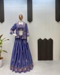 DESIGNER CHINON THREAD SEQUENCE EMBROIDRY WORK LEHENGA CHOLI DUPATTA WITH KOTI PARTY WEAR WHOLESALE PRICE ETHNIC GARMENT (2)