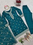 DESIGNER CHINON THREAD SEQUENCE WORK TOP BOTTOM WITH DUPATTA FESTIVE WEAR WHOLESALE PRICE ETHNIC GARMENT (2)