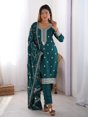 DESIGNER CHINON THREAD SEQUENCE WORK TOP BOTTOM WITH DUPATTA RAMA